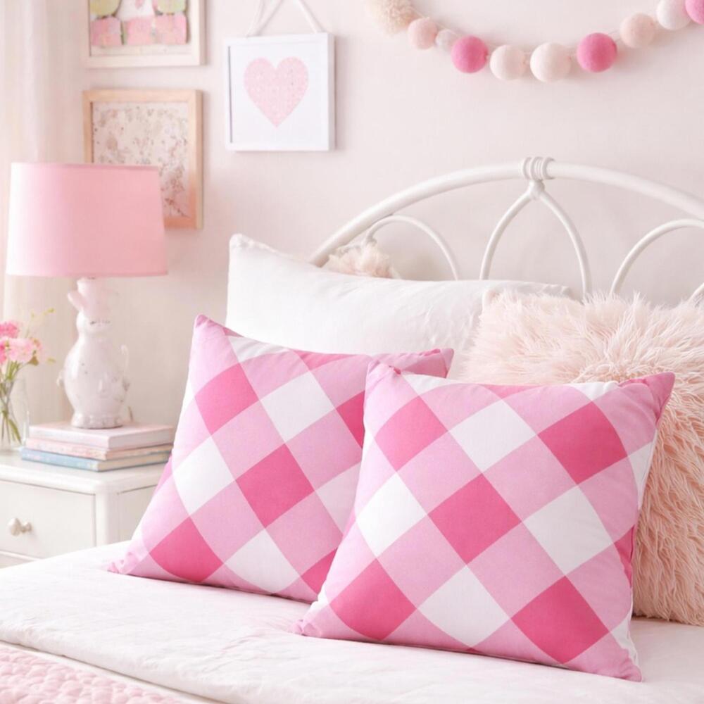 🆕 NWT PB KIDS Pink Gingham Plaid Pillow cover Buffalo Check Square Pillow Cases